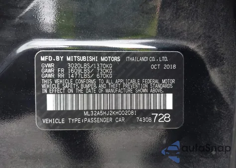 2019 Mitsubishi Mirage Le from USA, damaged, VIN ML32A5HJ2KH002081
